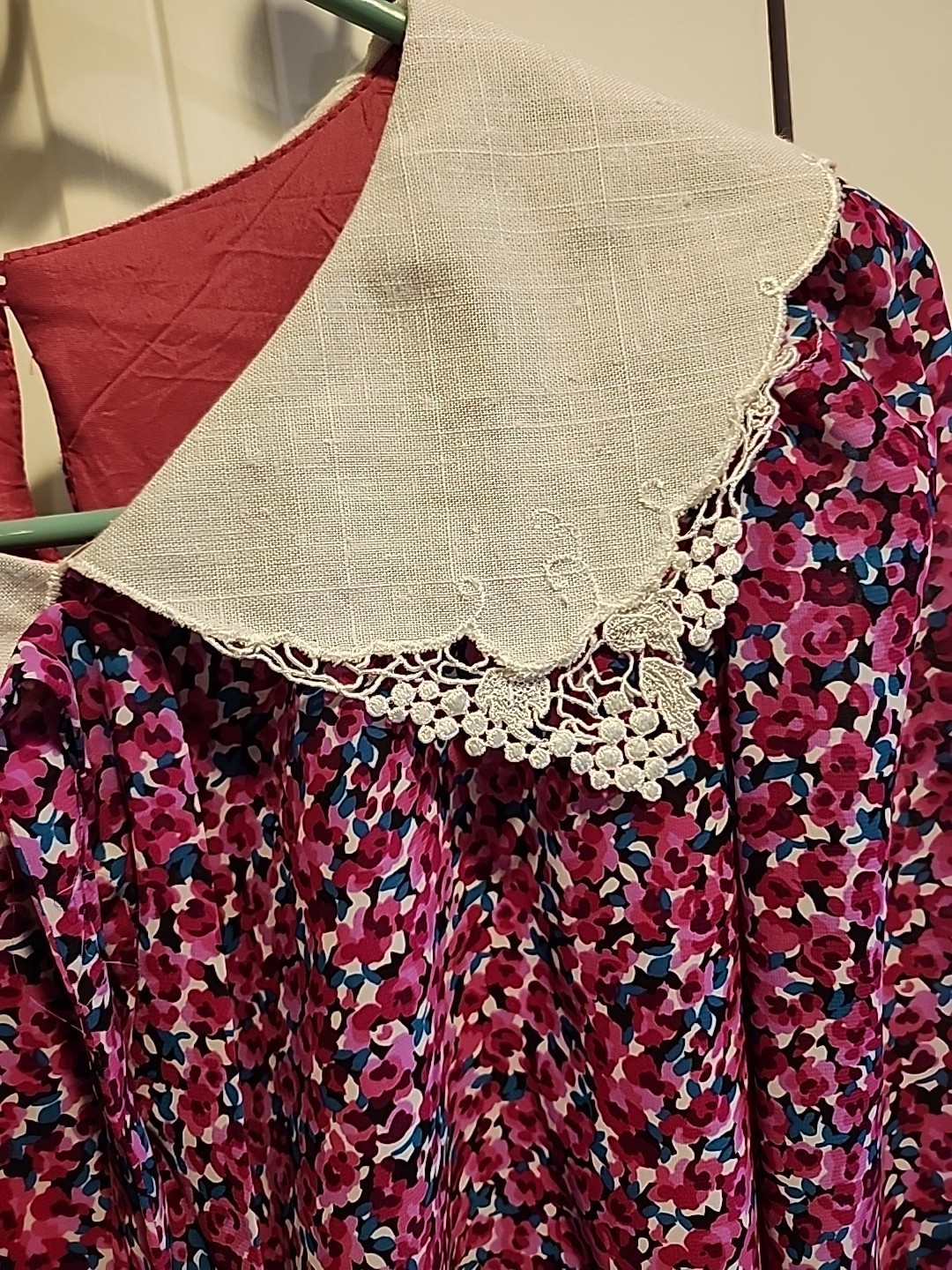Alison Peters Dress Womens 12 Med Coral Floral Belted Lightweight Lace Collar