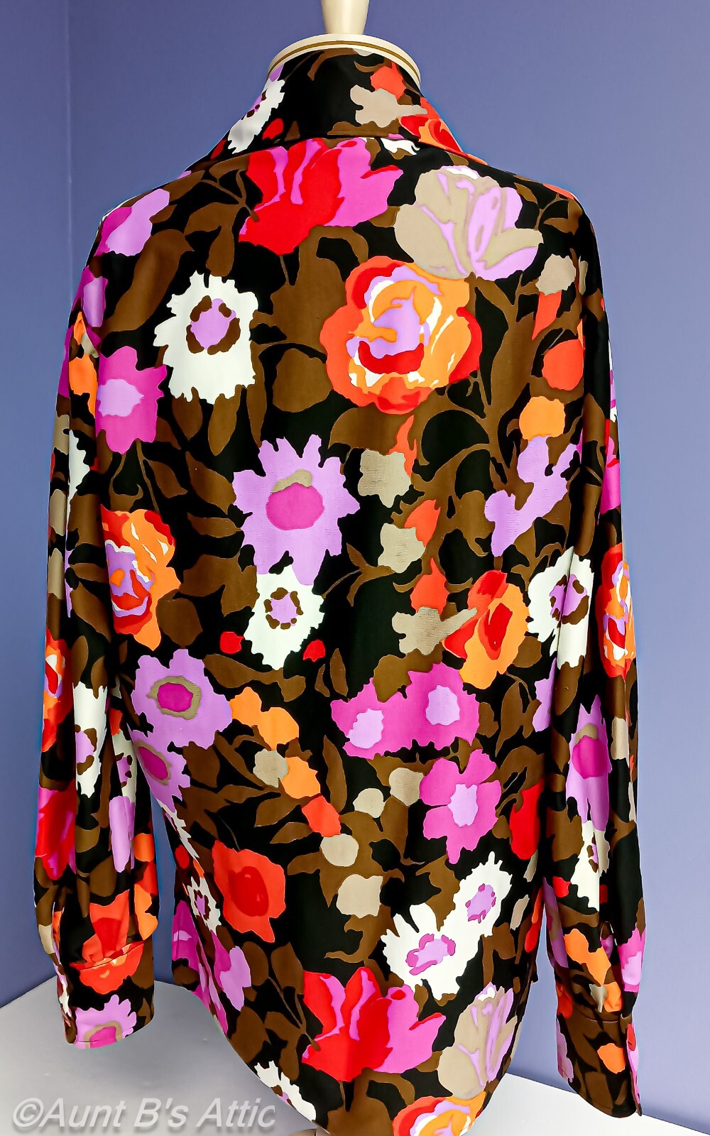 Vintage 70’s Ladies Handmade Groovy Bright Multi Color Floral Pullover Blouse XL