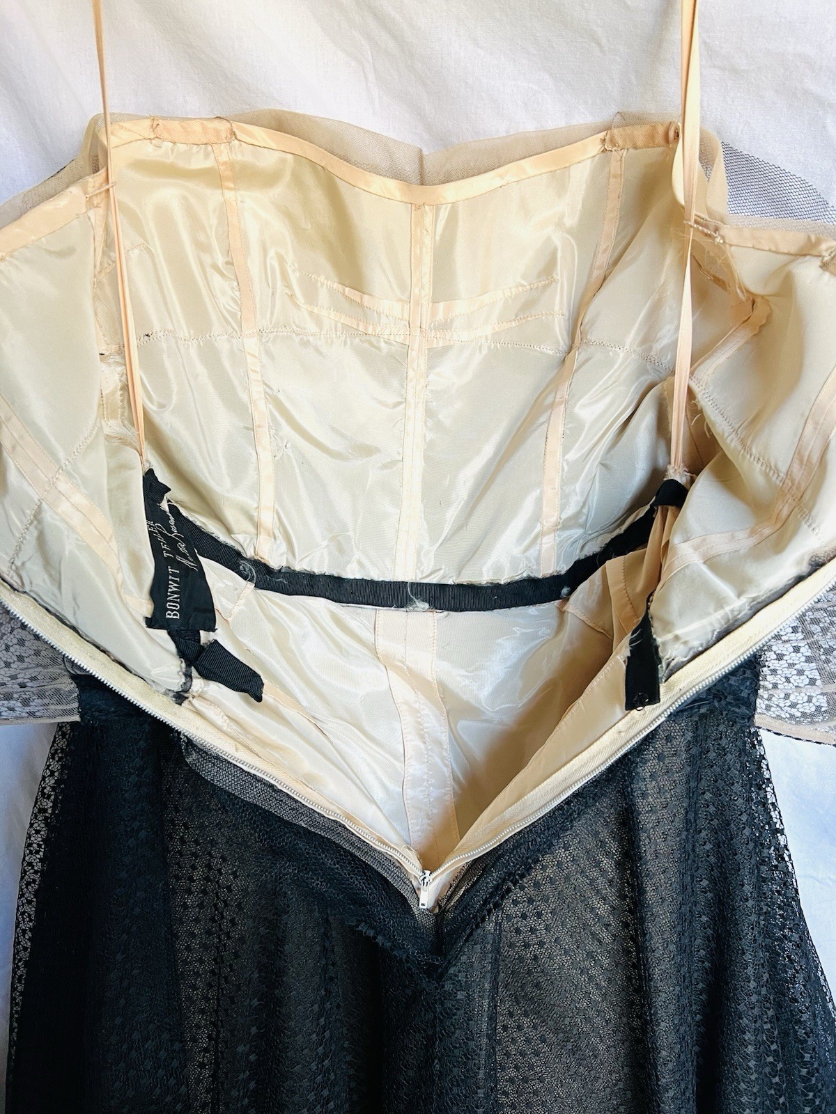 Vintage Nettie Rosenstein Bonwit Teller 1950s Nude Illusion Black Tulle Dress