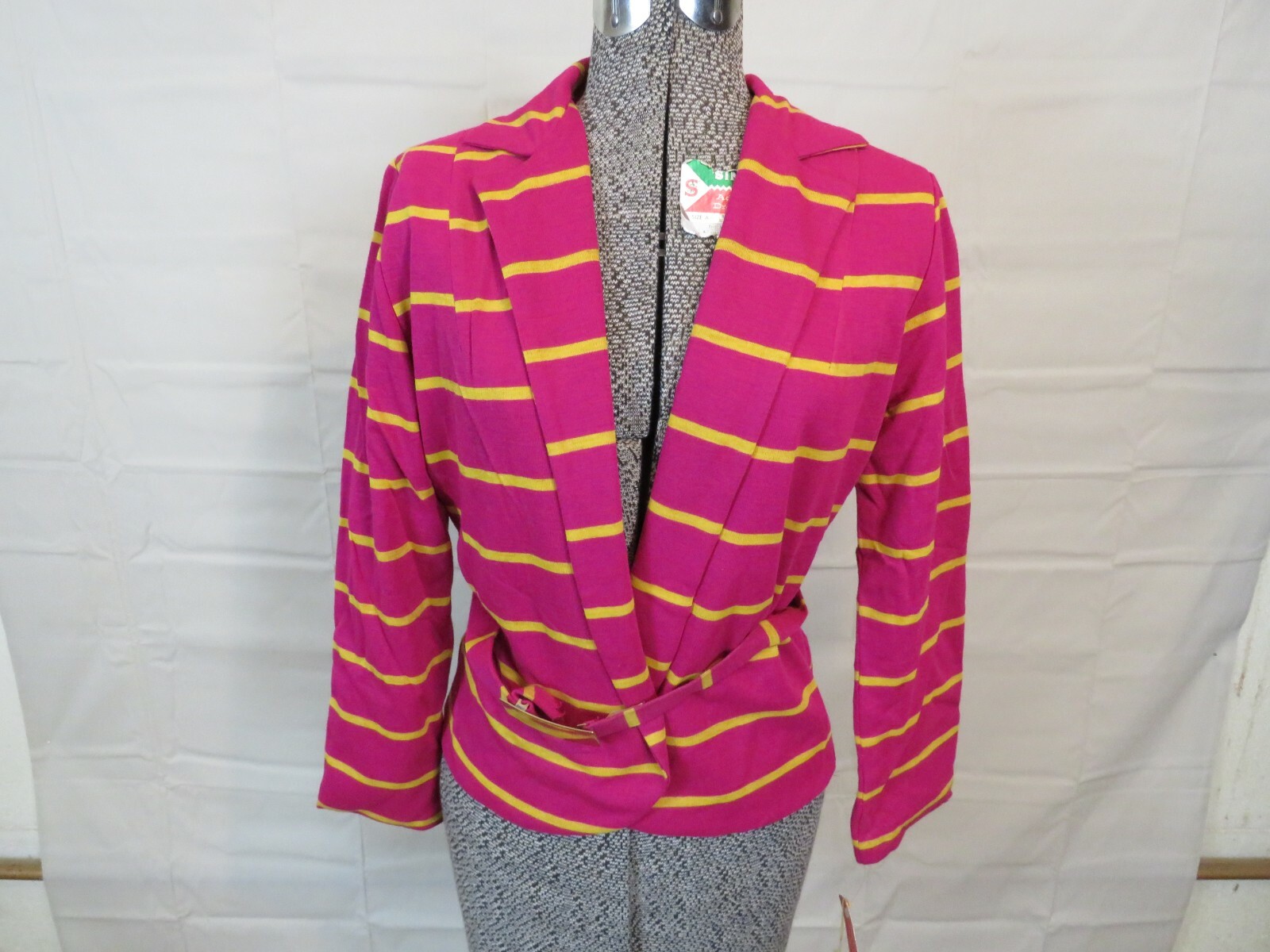 NOS Vintage Shirt Glentex Small Pink Yellow stripe union made