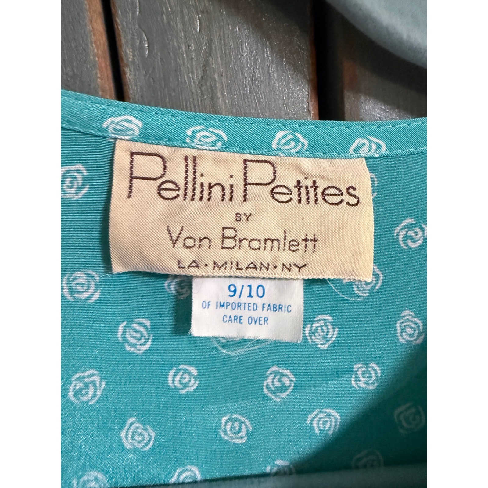 Pellini Petites Von Bramlett Vintage 80s Teal Rose Floral Midi Dress 9/10 USA