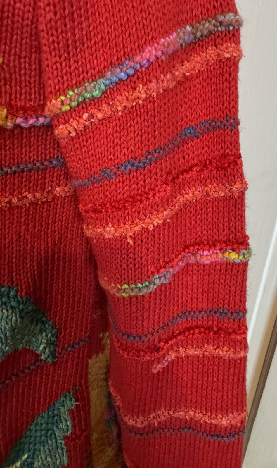 Susan Bristol Sunflower Hand Knit Red Cardigan 2002 Granny core Med Cotton/silk