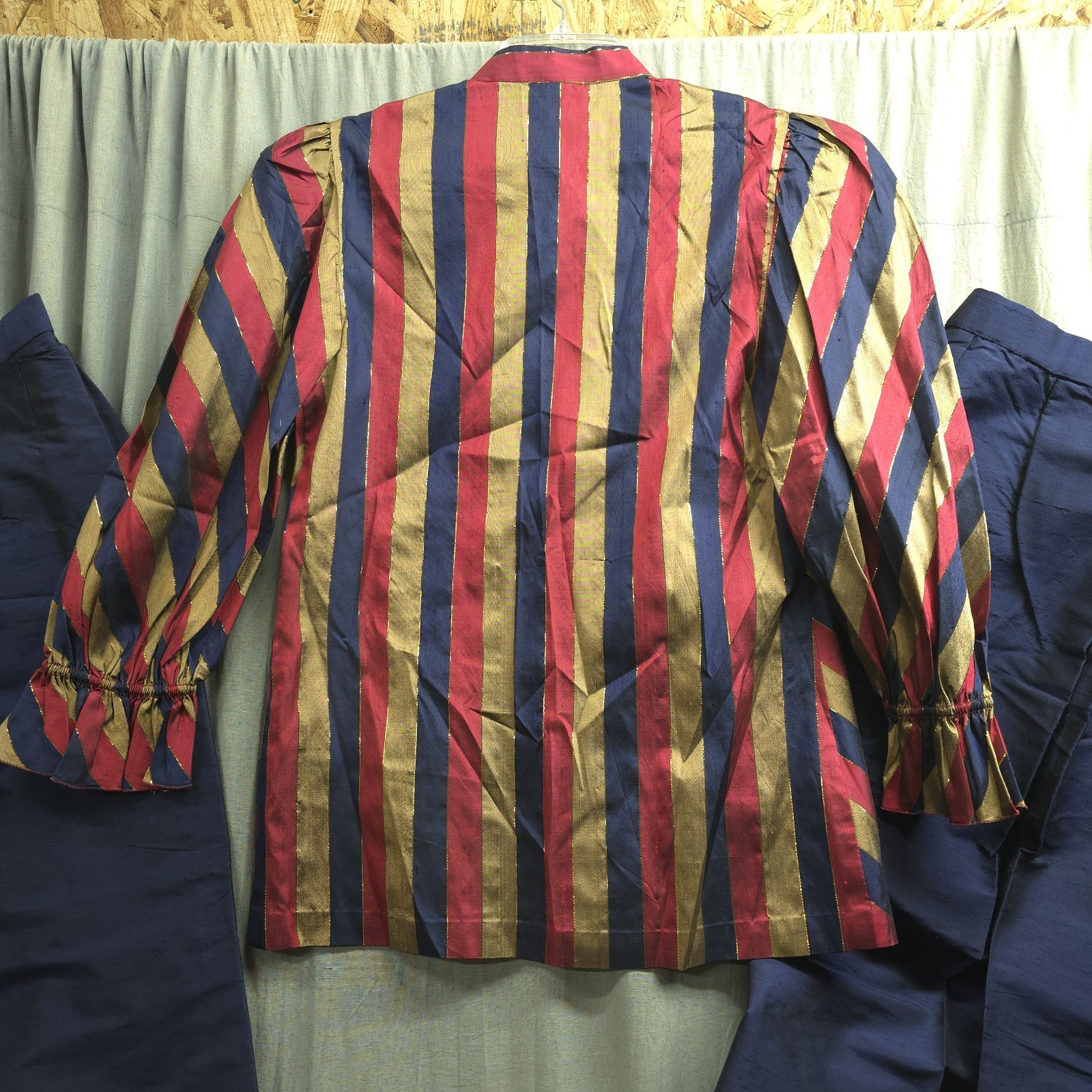 Vtg THAI SILK 3 pc Set Long Skirt, Long Sleeve Blouse, & Pants Gold, Red, & Blue