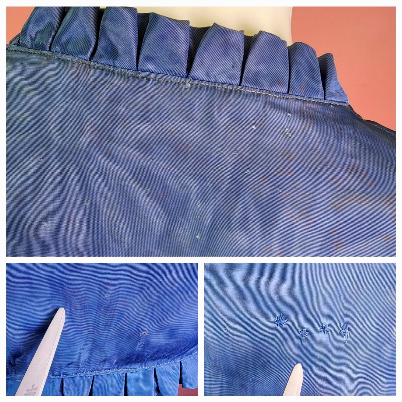 Antique 1930’s Moiré Satin Gown and Bolero Cornflower Blue Burgundy Velvet Bows