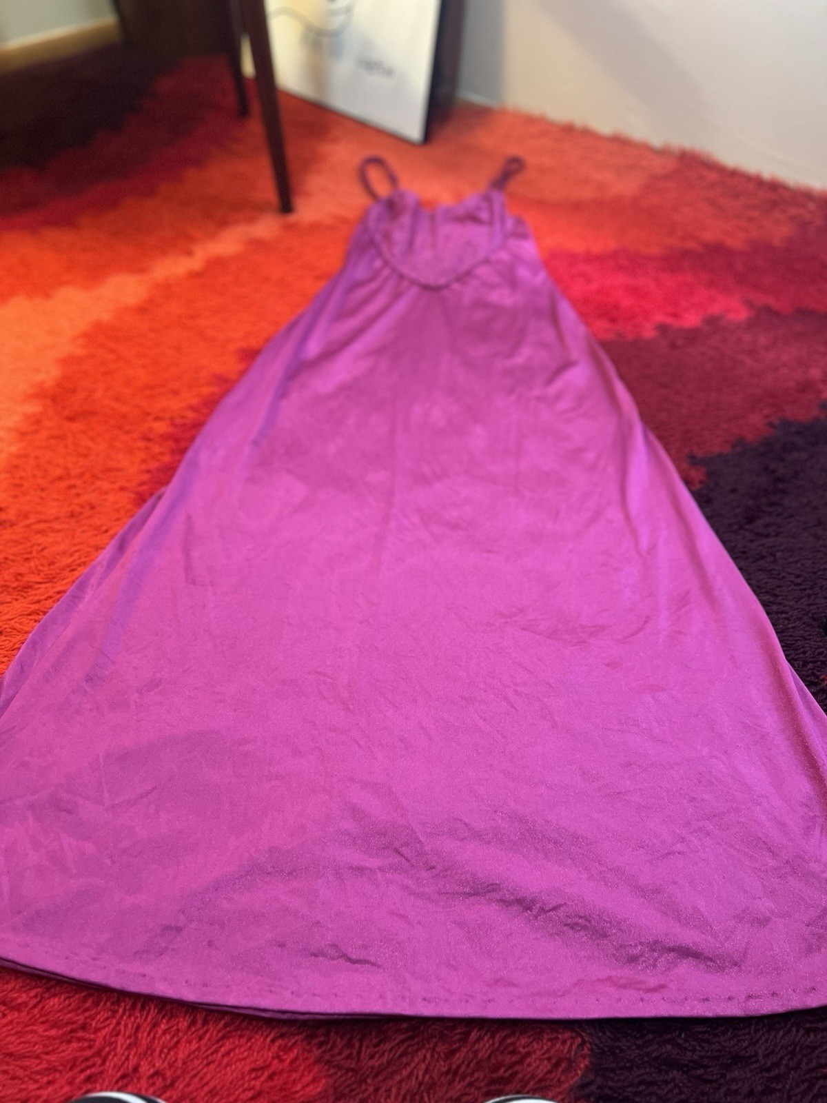 Vtg Olga Style Undercover Wear Magenta Pink Full Sweep Silky Nylon Gown S USA
