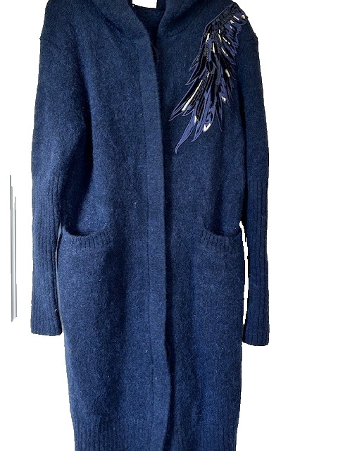 Miss Sixty Cardi Sweater Vtg SM Coat Wool Mohair Blue Embroidery Wings Applique