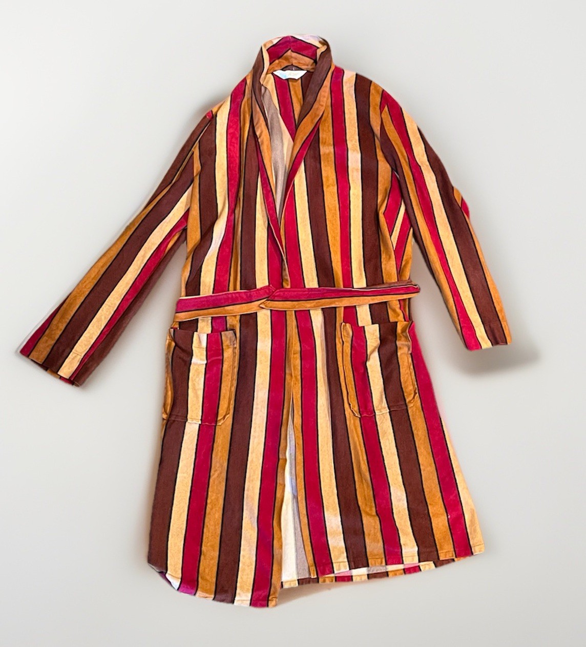 Vintage 1970s FullLength Velour Robe,Classic Shawl Collar Earth Tone SizeM 38-40