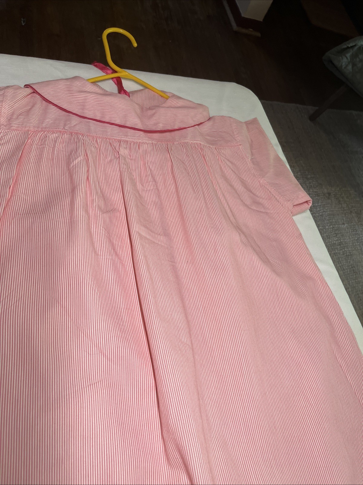 Vintage Paulette New York Pink Striped Nightgown Button Up House Dress Embroider