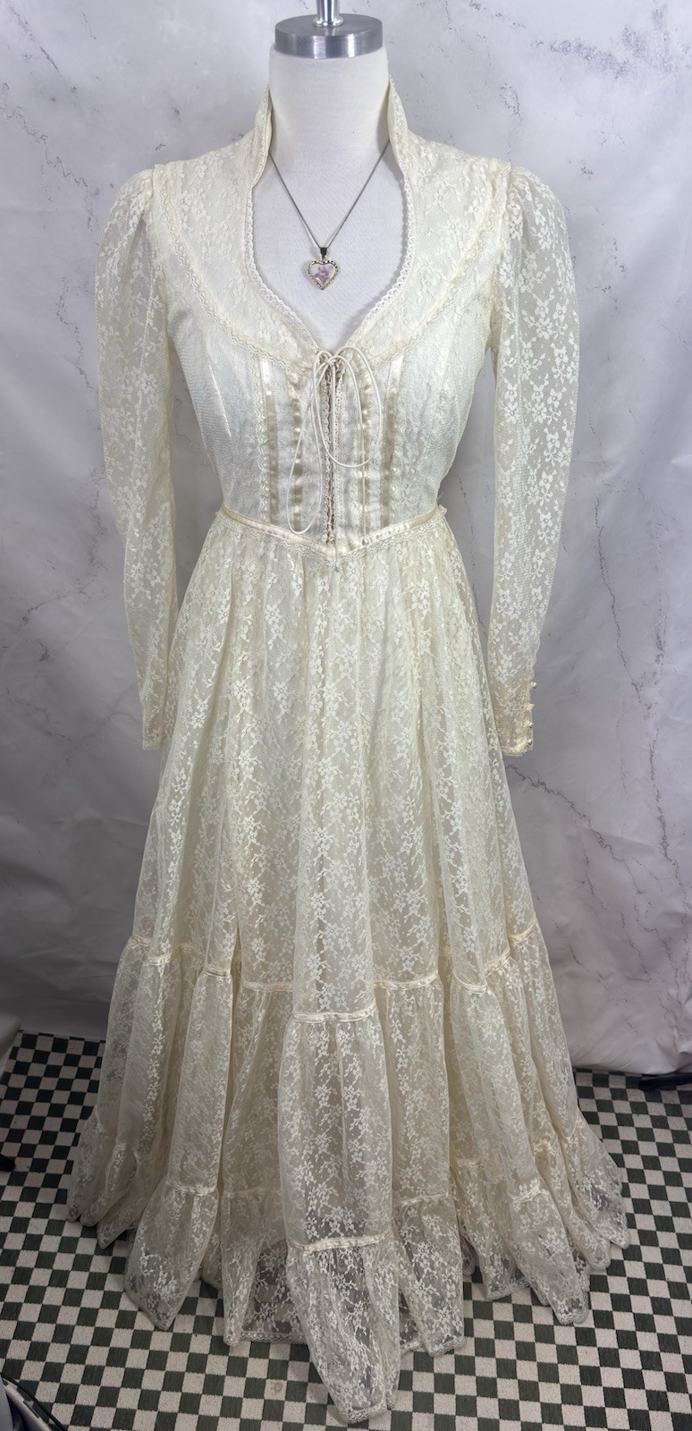 Vintage 70s Gunne Sax Romantic Renaissance Dress Bridal Maxi Cream Lace 5 Bride