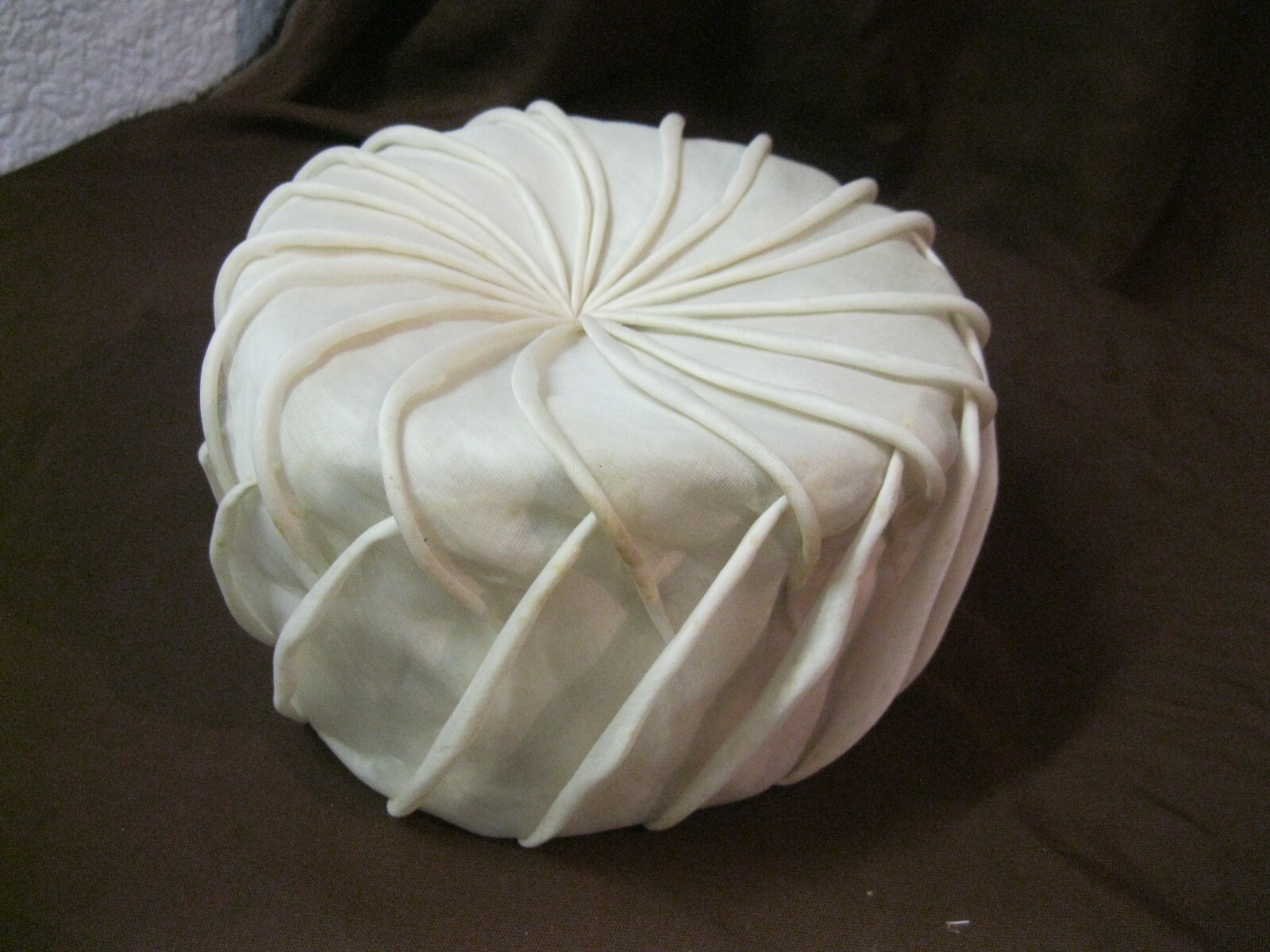 Vintage Old Antique Ladies Hat Cap Cap Headwear Beige Smocked