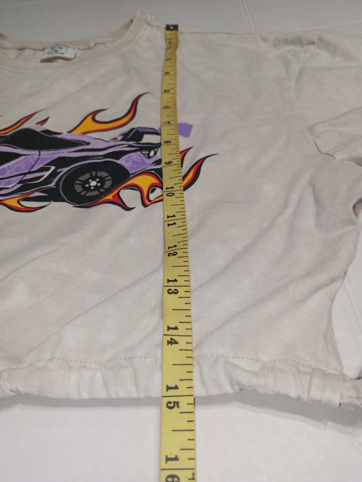 Y2K Race Car Flame Graphic Crop Top Womens Medium Tie Hem Streetwear Tee