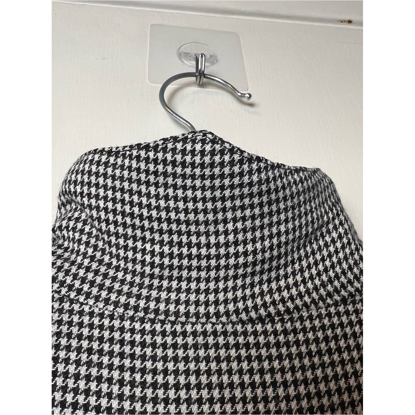 Vintage 70s Womens Houndstooth Shirtwaist Dress Dolman Sleeve Black White Sz S/M
