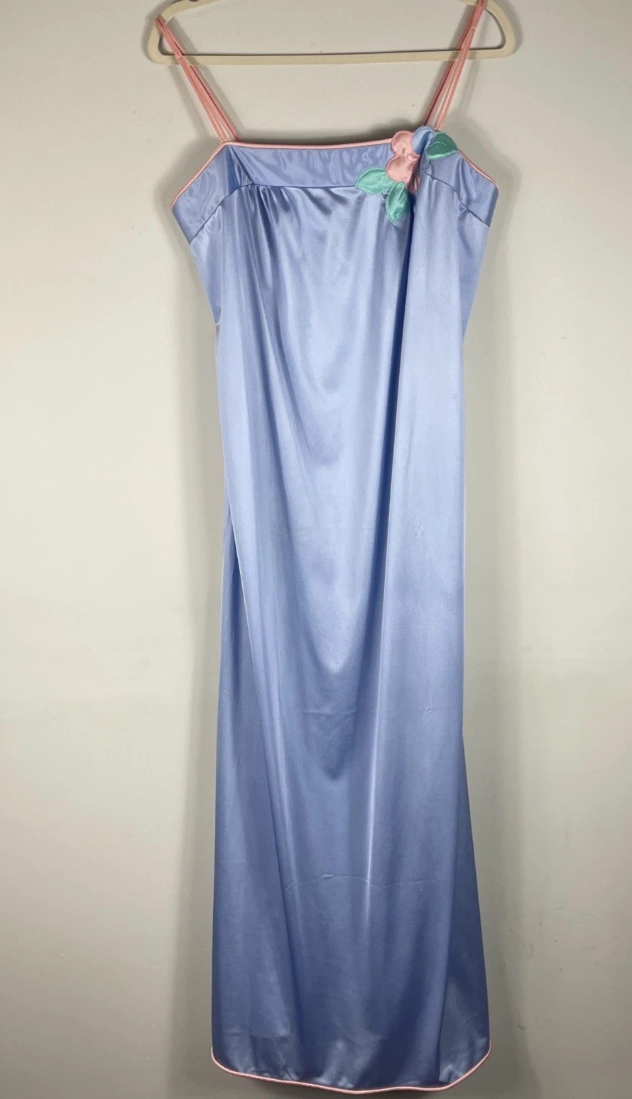 Vtg JCPenny Jolie Two spaghetti straps long nightgown blue floral sz M USA