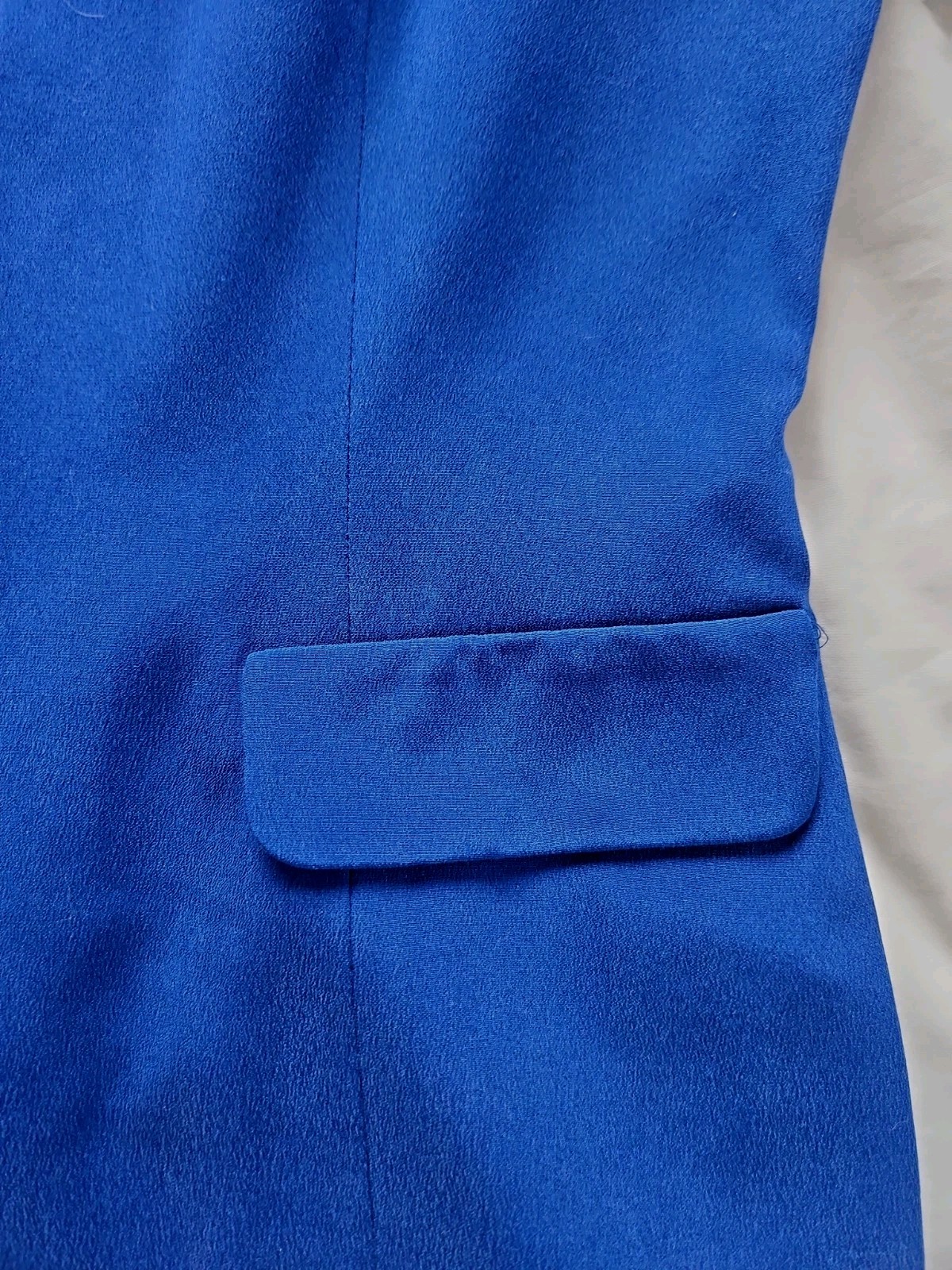 Talbots Petites Pure Silk Suit Jacket Career Cobalt Blue Covered Buttons Size 10