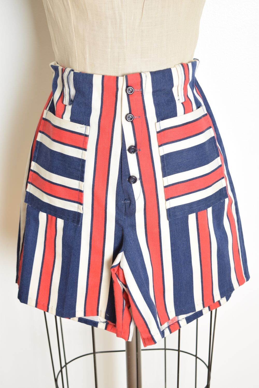 vintage 70s shorts red white navy bicentennial high waisted hippie boho S