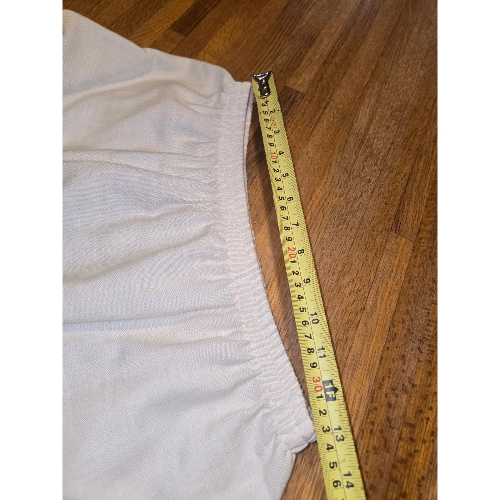 Vintage Women 13/14 Cream White Drop Waist Pleated Elastic Waist USA Midi Skirt