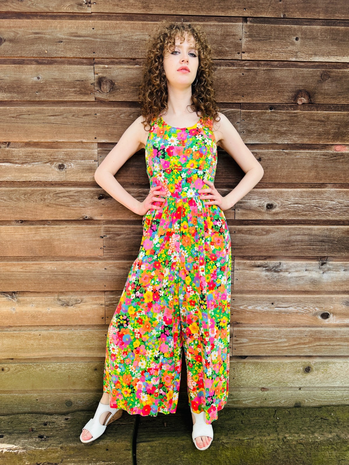 XX Small | Vintage 1970’s Lounge Craft Bright Floral Jumpsuit