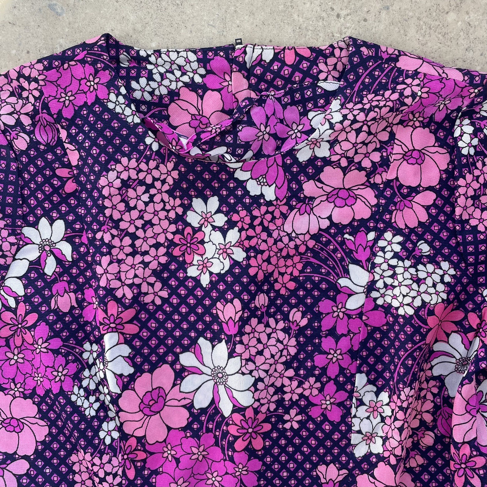 Vintage 60s Unworn size L Long Maxi Dress Pink Floral Fit and Flare