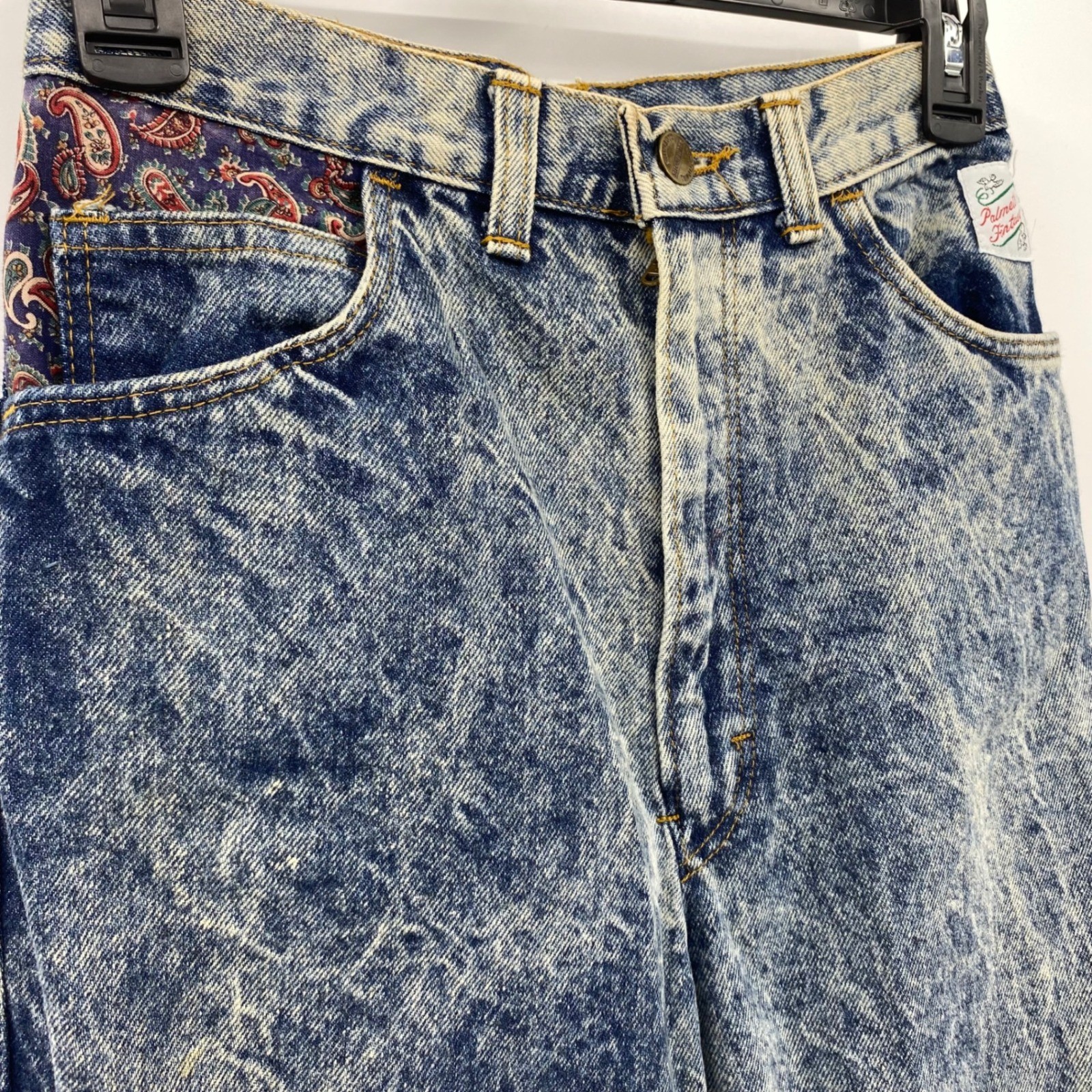 NWT Vintage Palmettos Acid Wash Cinch Back Jeans Paisley Inset USA 12T 9JR
