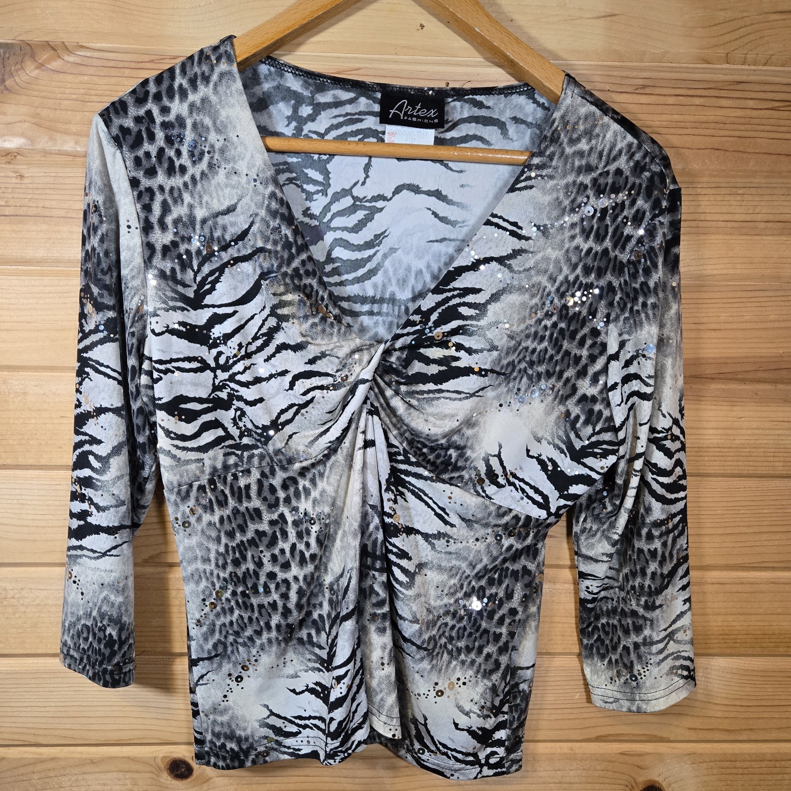 Vintage Pullover Top Women’s Large Tiger Sequins Black Club Cocktail 90s Y2K