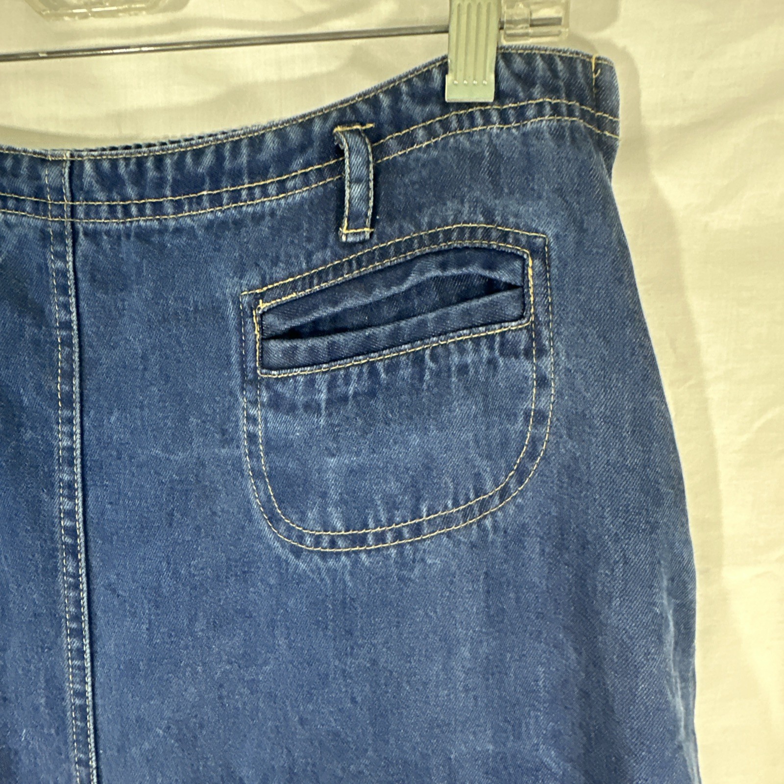 Vtg Y2K Maxi Denim Chambray Skirt Sz XL Elastic Back Belt Loops Med Stone Wash