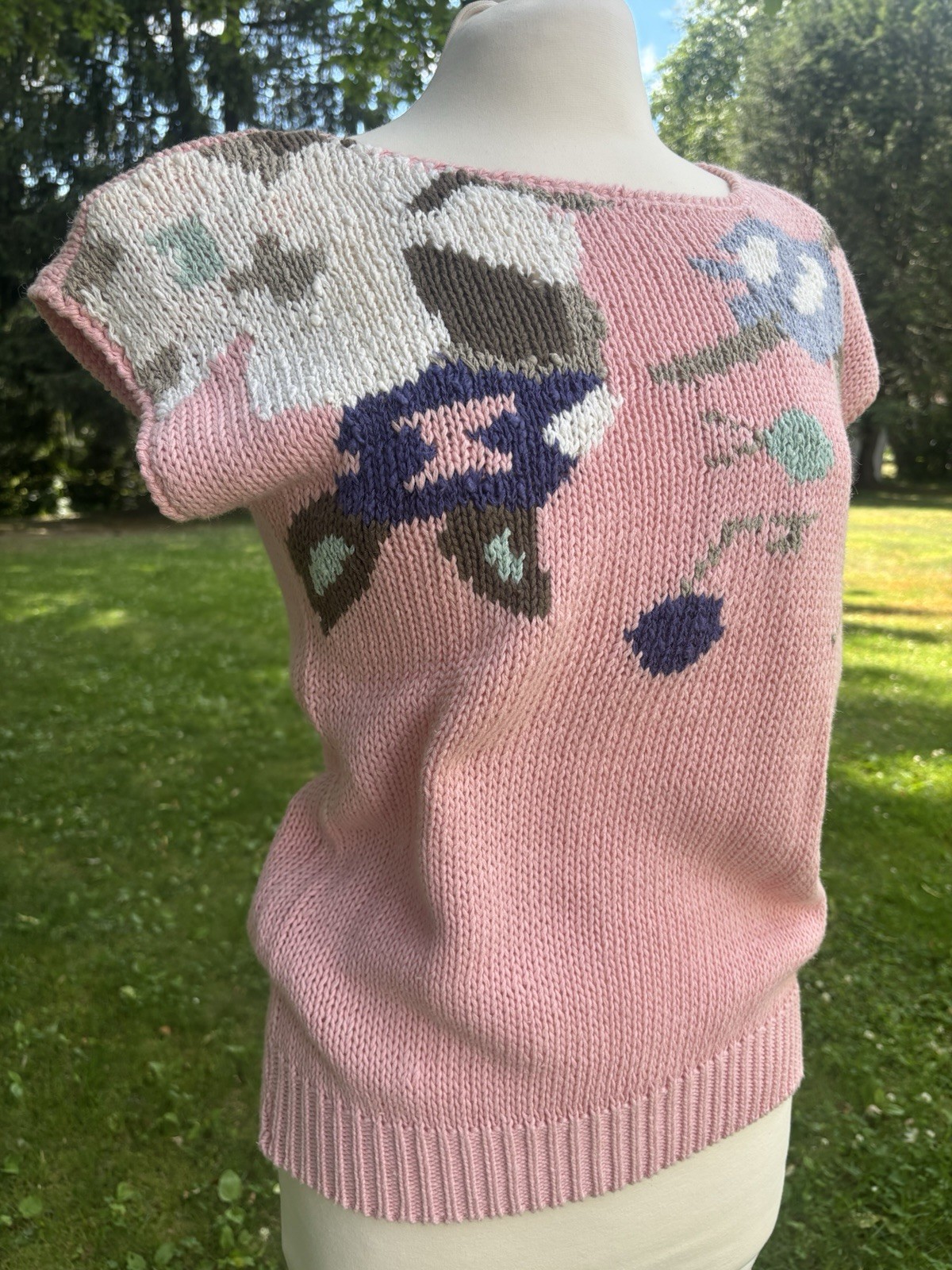 NOS 1980’s Kera & Co. Pink Floral Knit Capped Sleeve Summer Sweater/Top With Tag