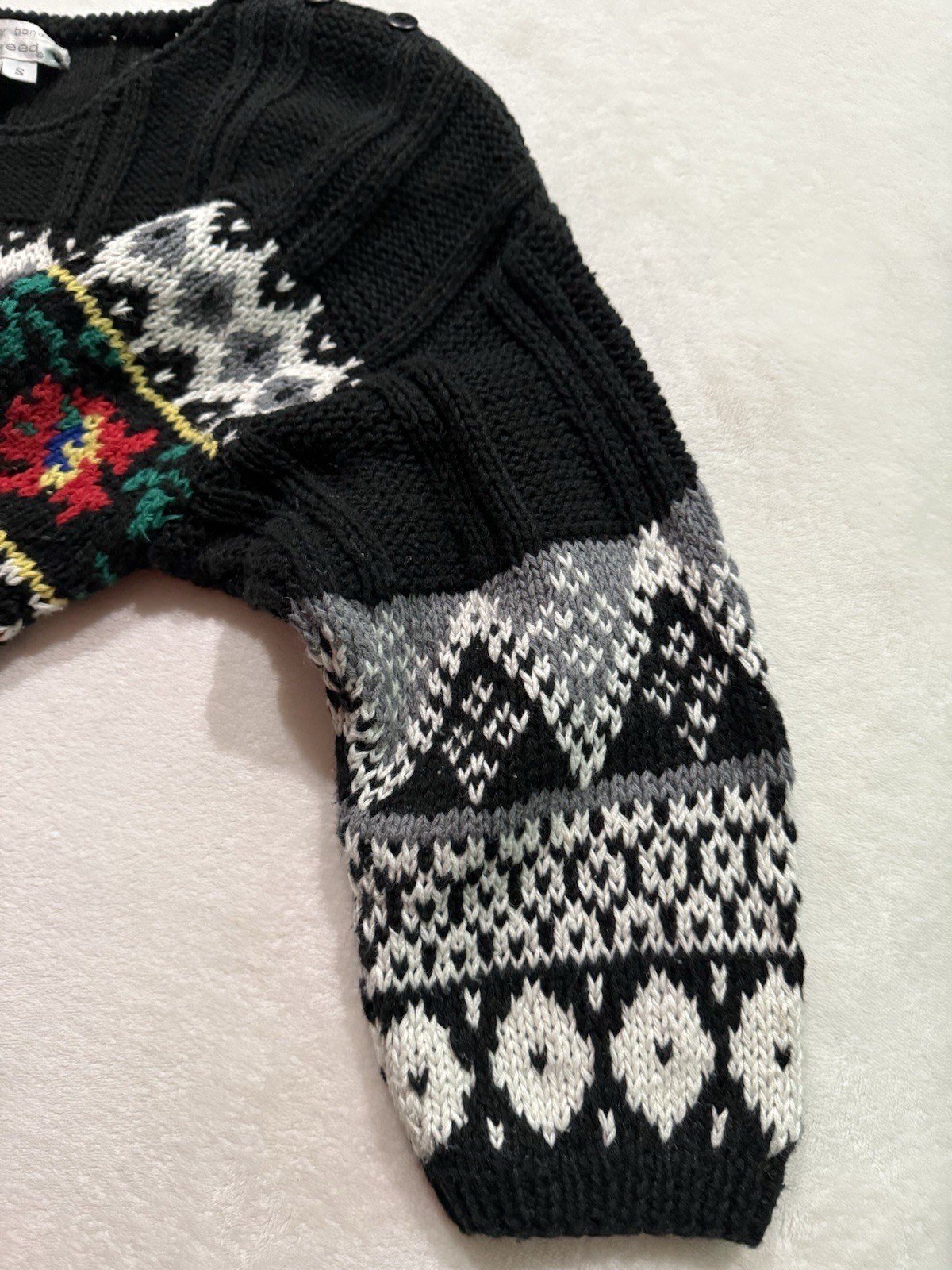 Vintage Jennifer Reed 80s Hand Knit Black Christmas Holiday Sweater Sz Small XM