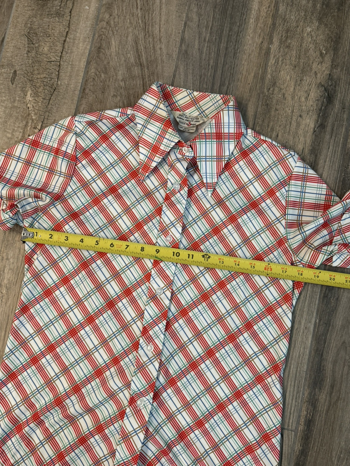 Rare Vintage 1960s70s Sears Perma Prest Shirt-Red, White, Blue Plaid W Med 16