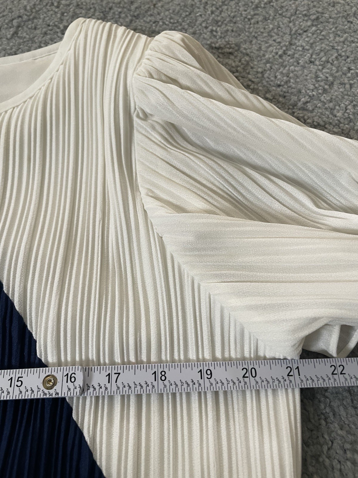 Vtg 70s Pleated Accordion Blouse Sz 16 Navy White Colorblock Career Classic City