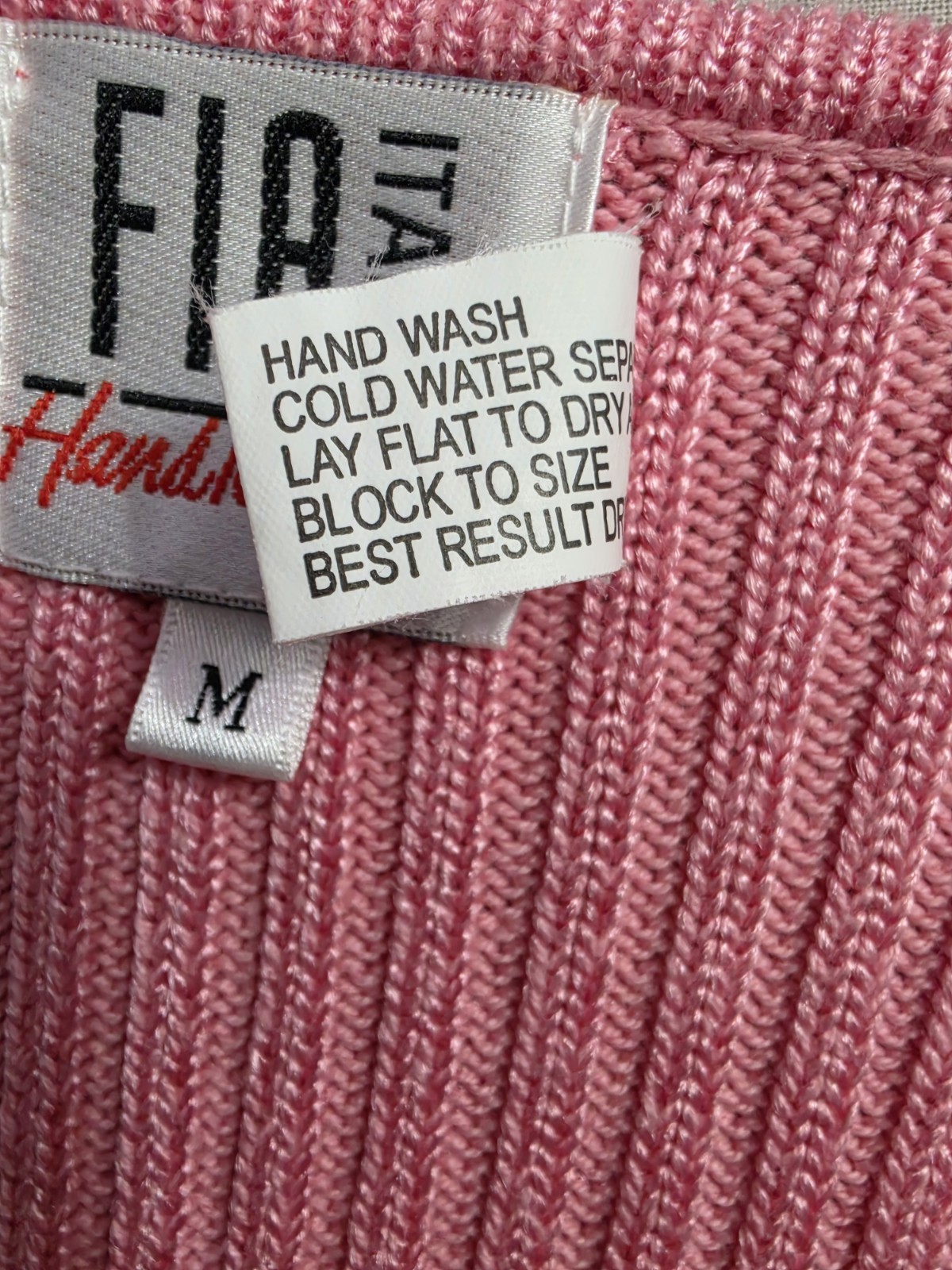 Vintage Fia Italia Handloomed Pink Long Sleeve Wrap Style Sweater Size Medium