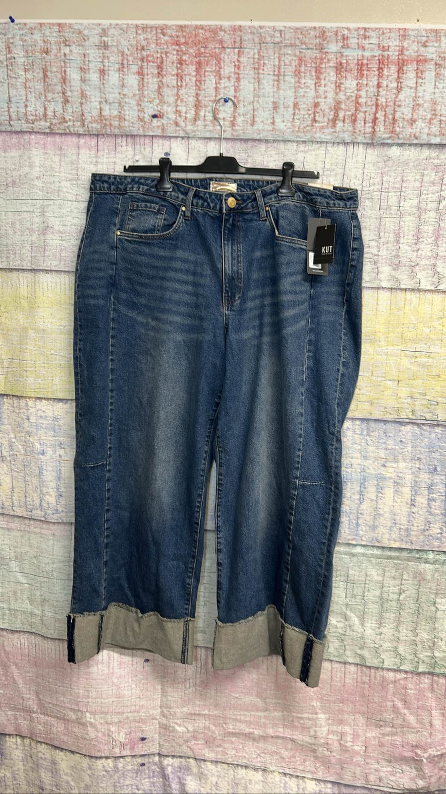 KUT From The Kloth Women’s Plus Straight Leg Cuffed Jeans wide leg size 22w