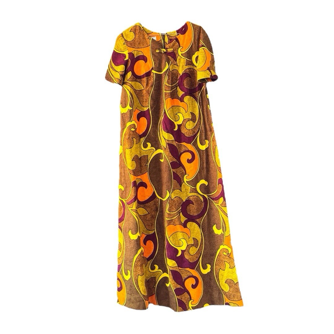 Penney’s Hawaii Vintage Hawaiian Dress Cotton Barkcloth Psychedelic M/L