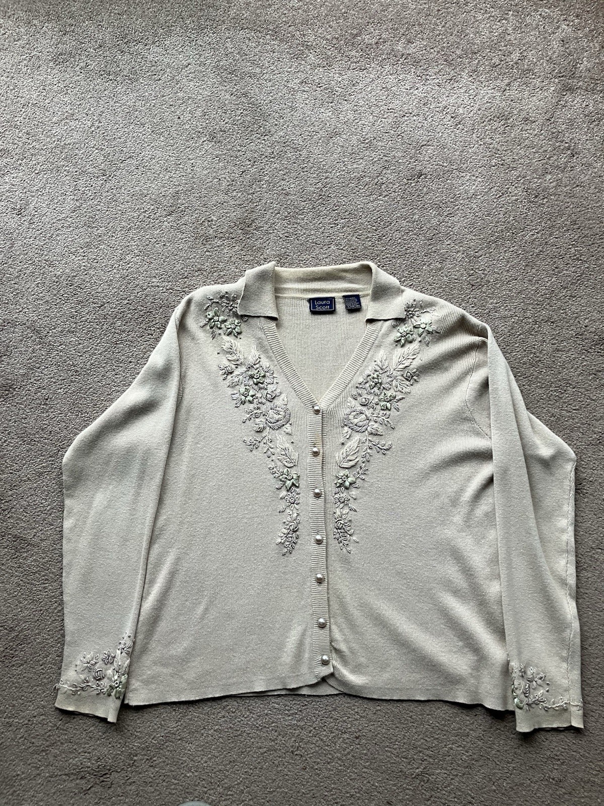 Vintage Laura Scott Woman’s Lovely Appliquéd Top Embellished w Pearls Sz. 14