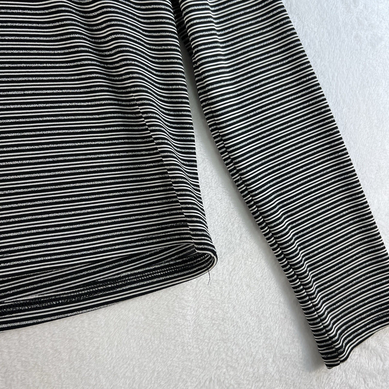 Vintage Y2K 90s Large Cardigan Single Button Metallic Striped Black White USA