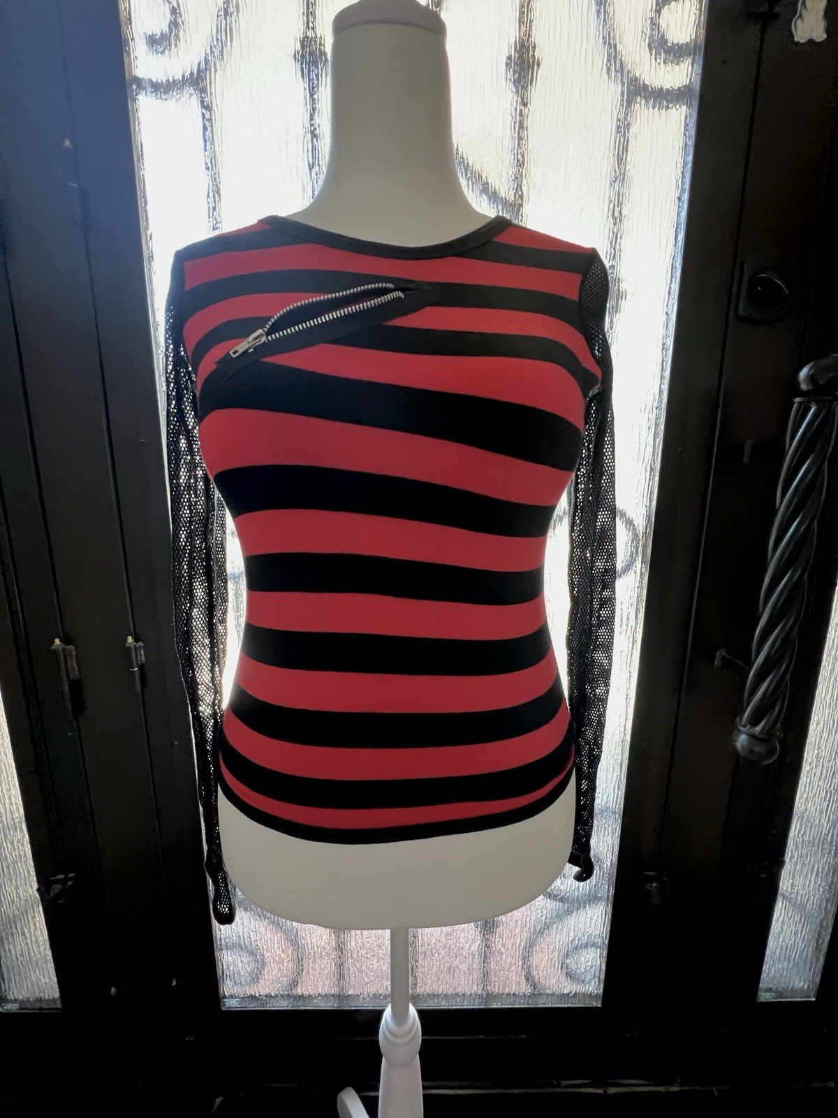 DOG PILE 90s and Y2K vintage punk, RARE, Zipper, Bondage, Mesh, striped shirt