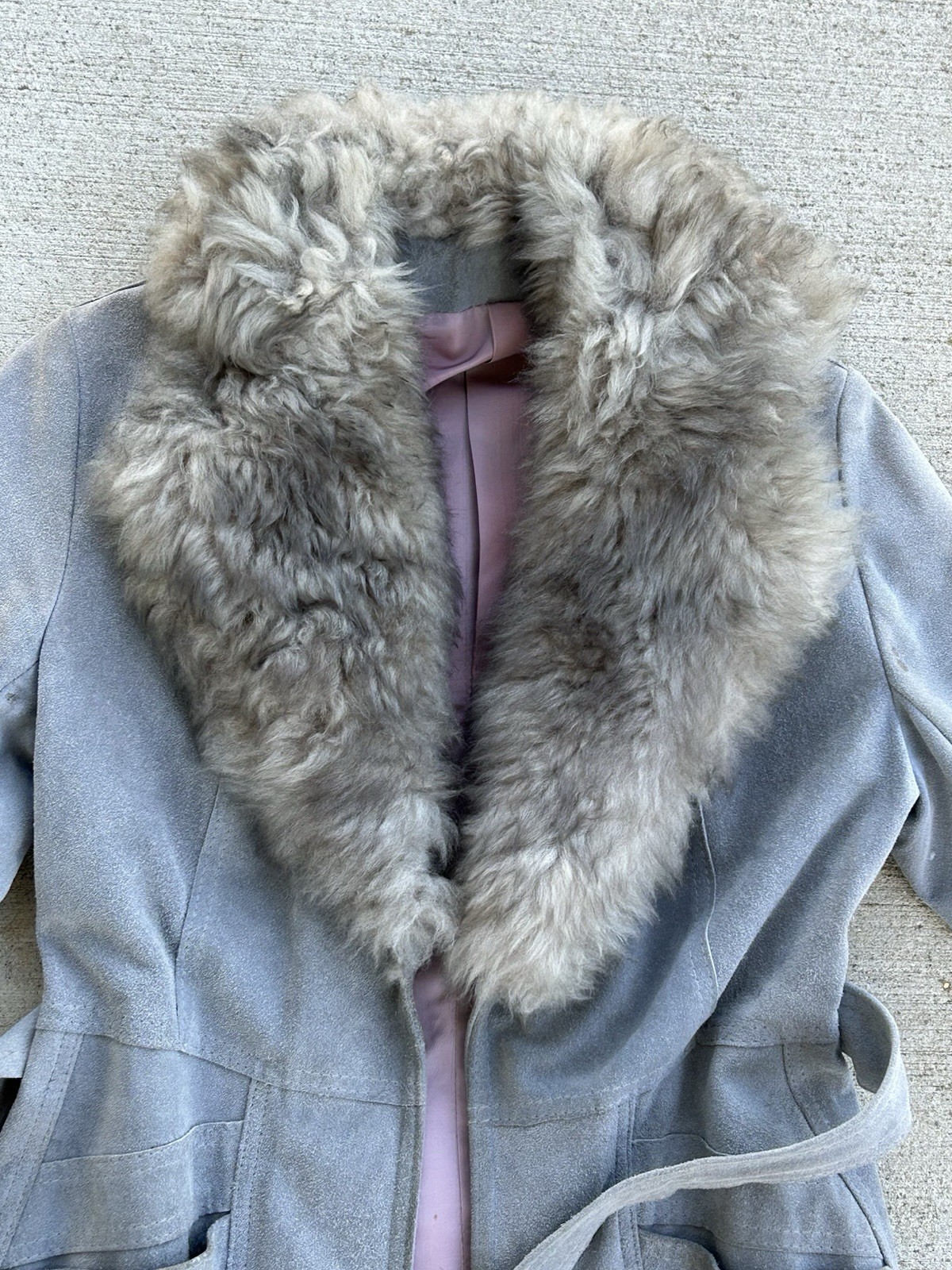 Vintage 1970s Gray Suede And Leather With Faux Fur Jacket Coat
