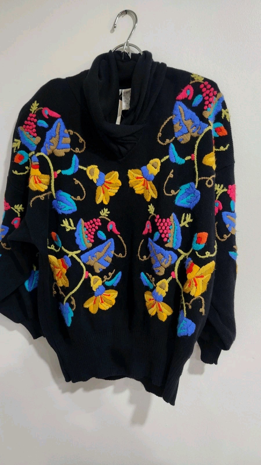 Vtg 80s BONNIE BOERER Colorful Embroidered Floral Y2K Sweater Oversized S/P NEW