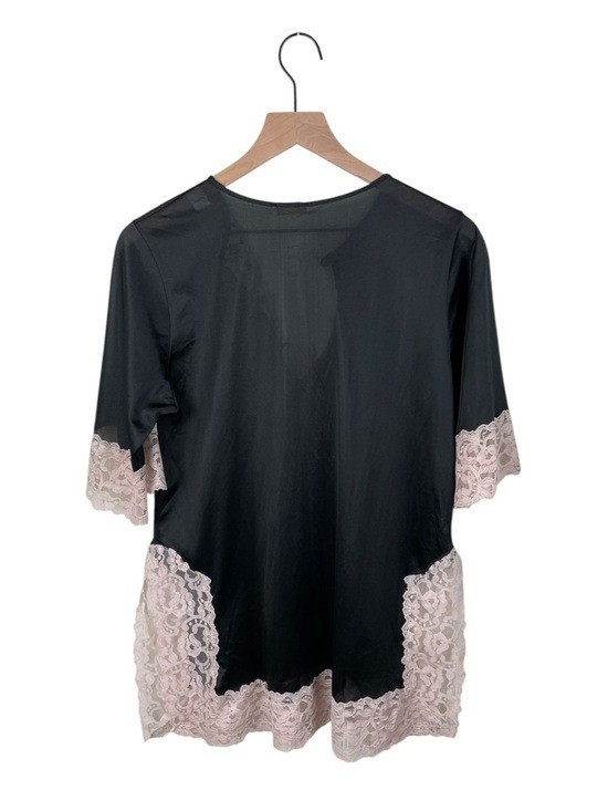 Vintage 60s Erica Loren Black Cream Lace Tunic Nightie Lingerie Top Coquette