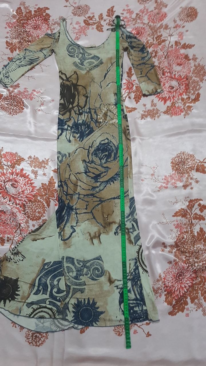 Vintage Roberto Cavalli Class Dress Rose Tattoo Print Midi Boho