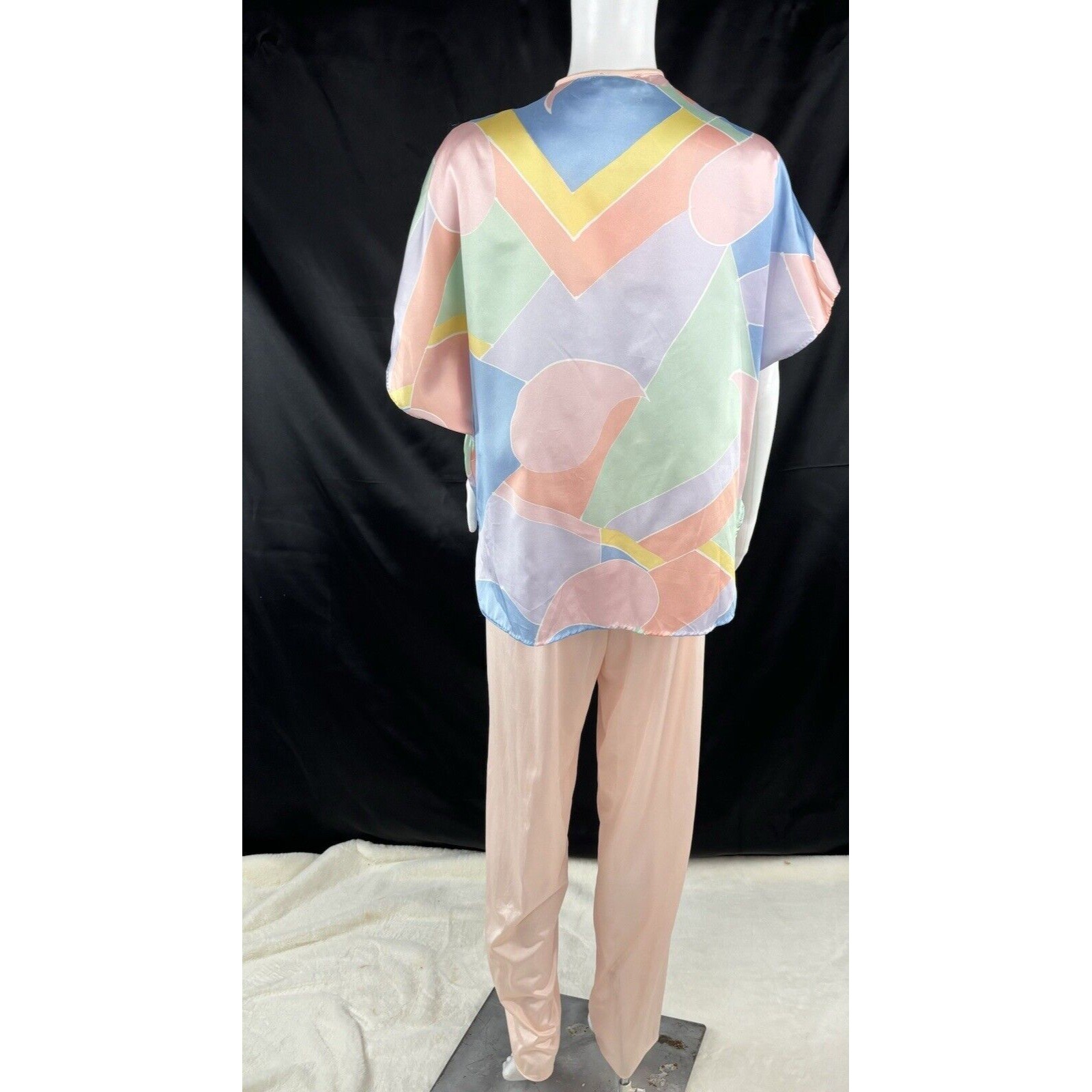 Yolande Mod Robe Satin Blouse Floral Shirt Pink Pants Vintage 80’s 3pc Lingerie