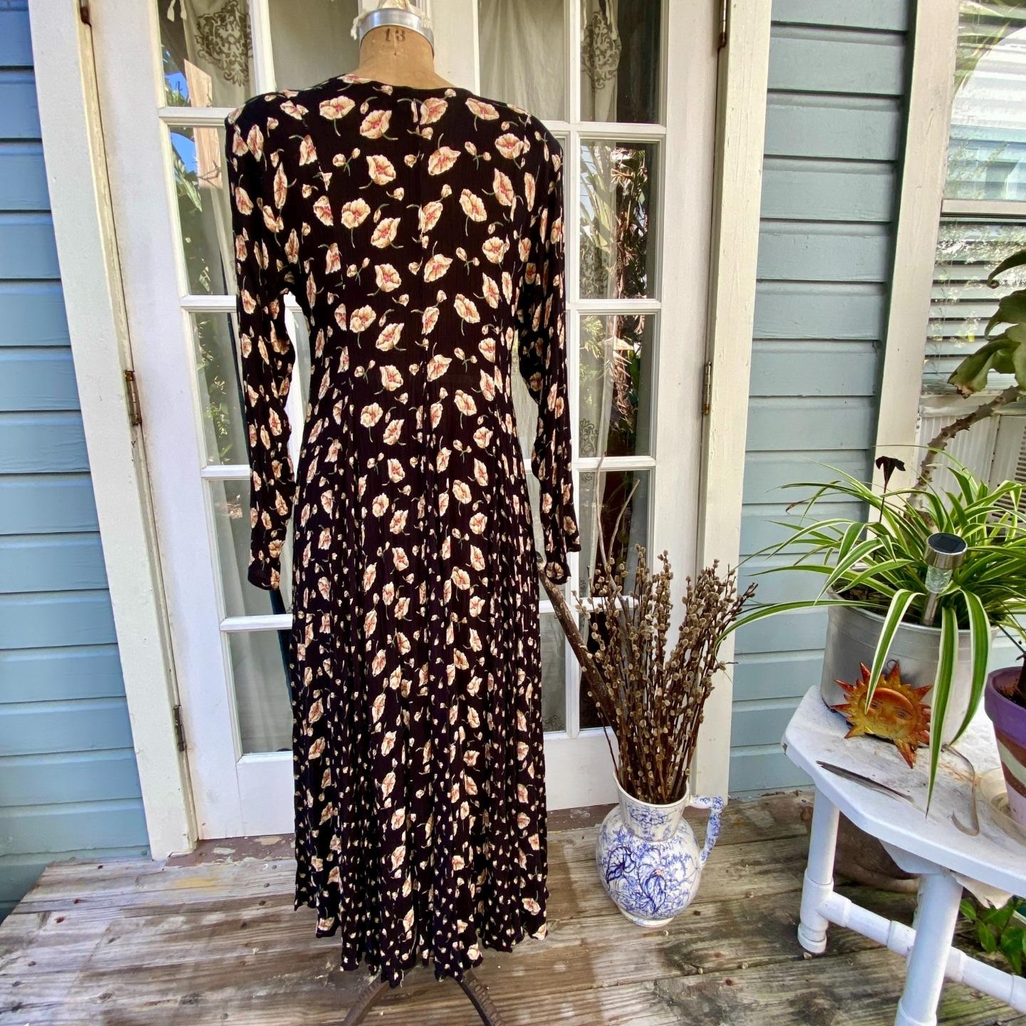 Vintage STARINA Grunge Revival Floral Black Dress Witch Whimsigoth Cottagecore S
