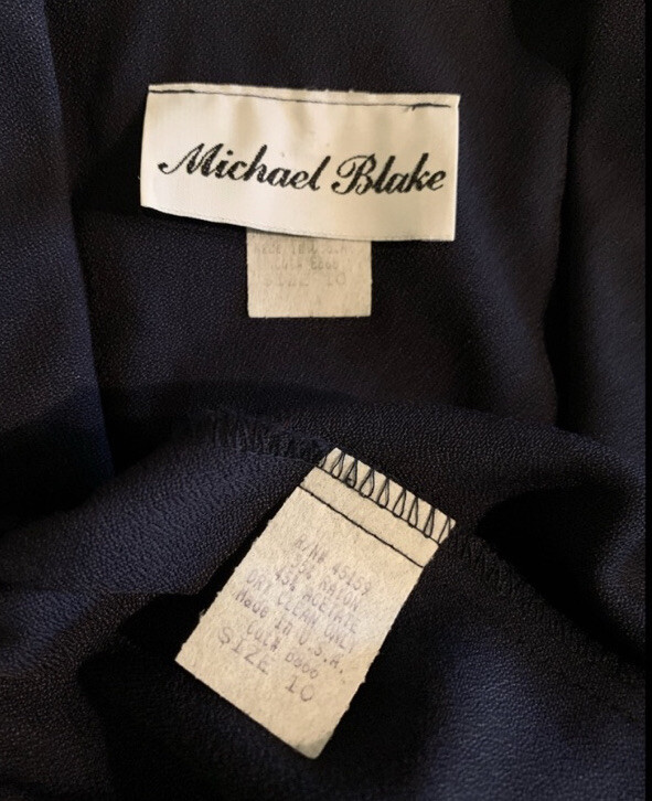 Vintage Michael Blake Navy Blue & Ivory 2pc Secretary Skirt Suit Set