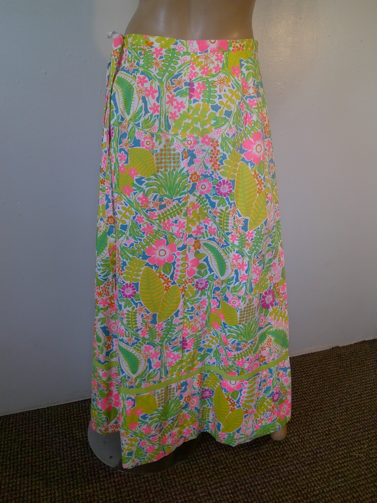 Vtg 60’s JAMISON BOUTIQUE 2 pc Lilly Style Neon Floral Tunic Top & Maxi Skirt M