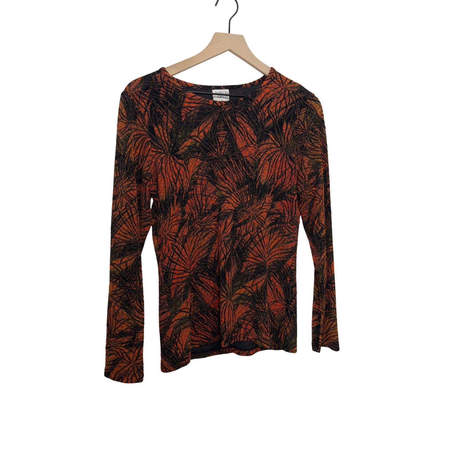 Allison Daley Vintage Rust Orange Black Abstract Leaf Print Long Sleeve Top S