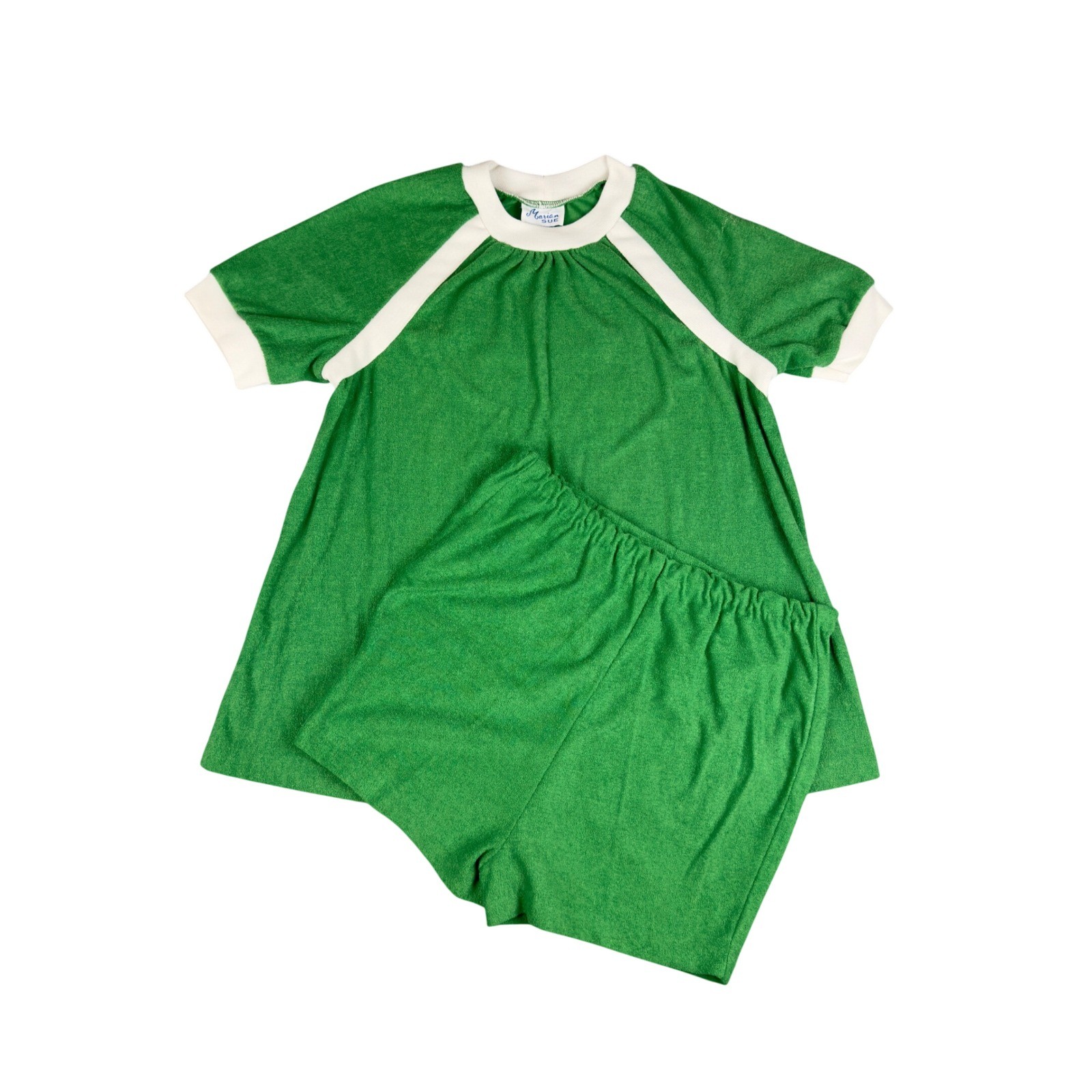Vtg 70s Marian Sue Terry Cloth Retro Lounge Set Green White Women’s 9/10