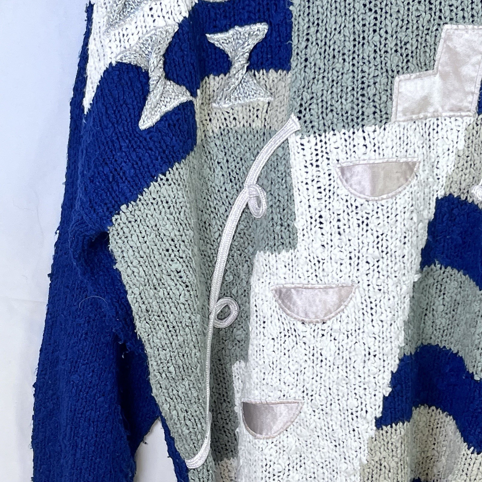 Vintage 80s IJW Mervyns Abstract Navy Creaam Knit Sweater Size Small