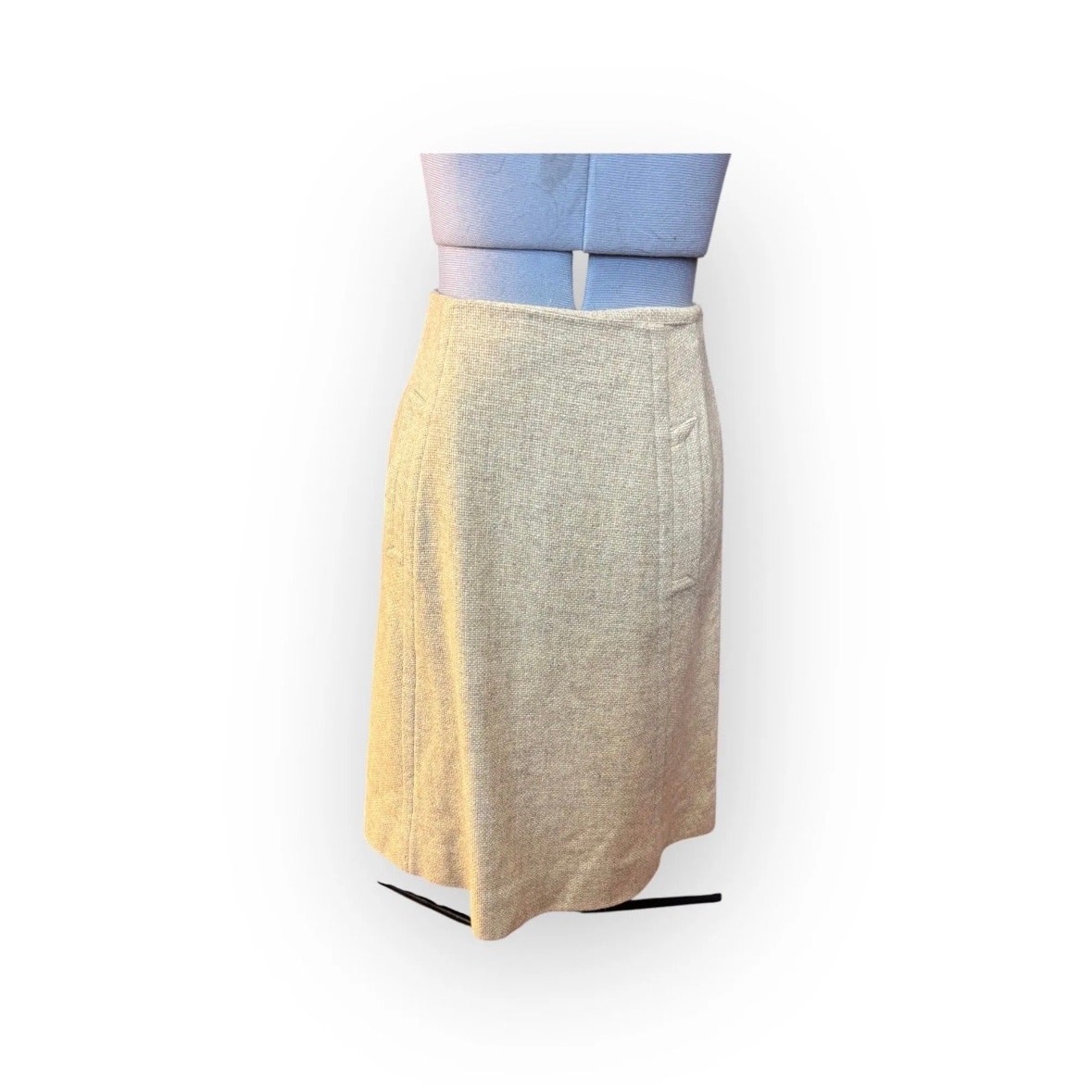 Vintage 1960s Tweed Wool Skirt Size 8 Beige Pencil Midi Mended Moth Holes