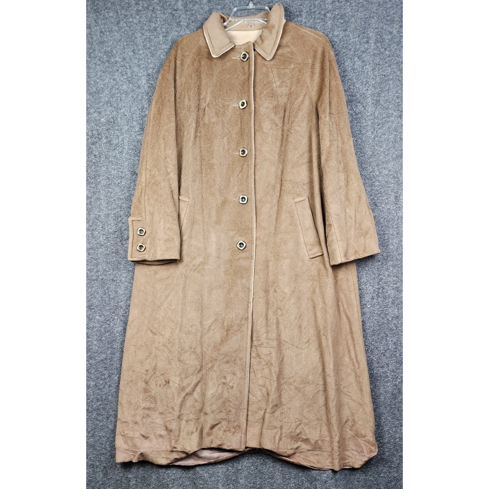 Cordana Wellington Long Coat Womens L Tan Vintage USA Union Made Faux Suede