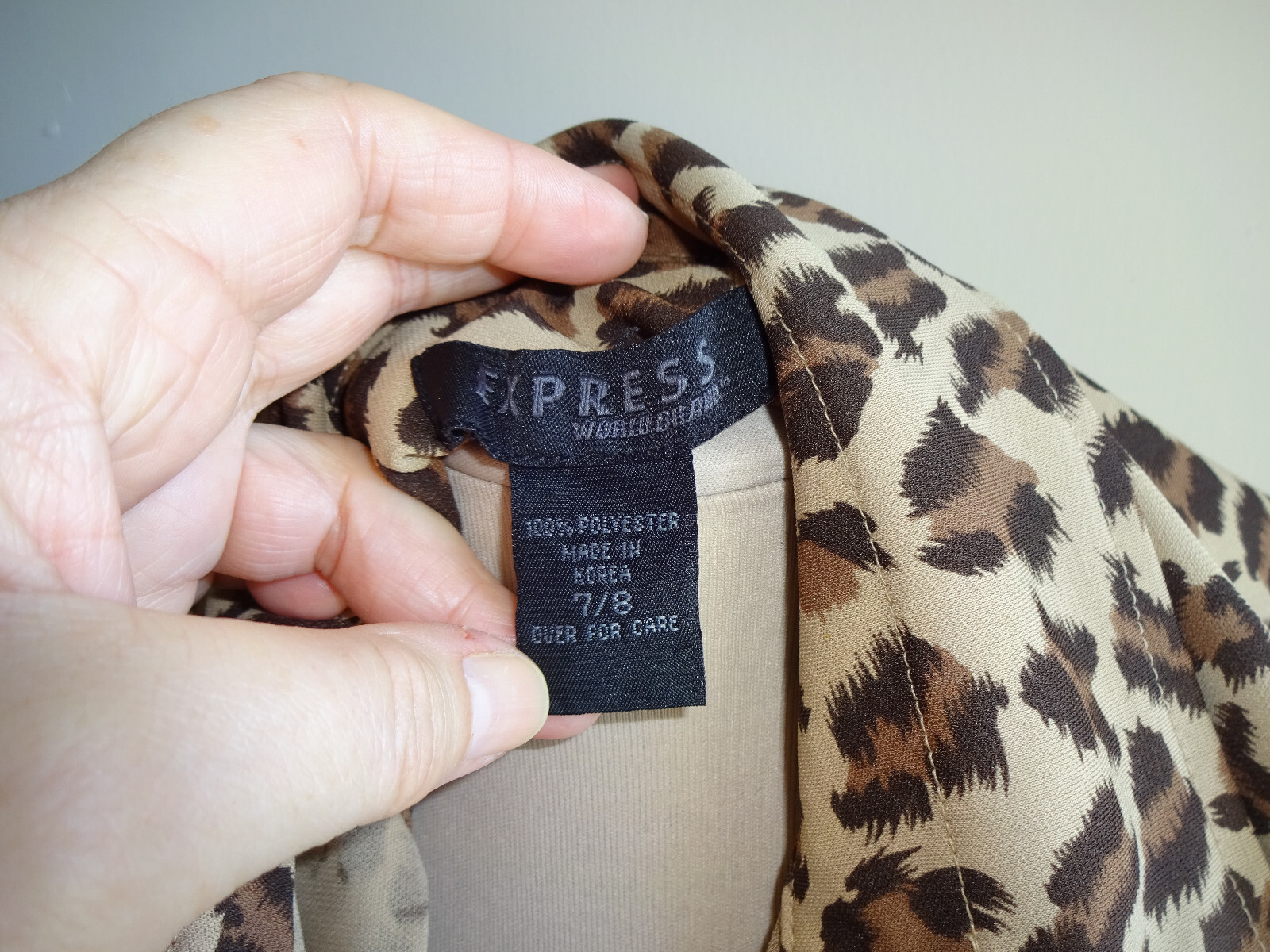 Vintage Womens Express World Brand Dress 7 8 Brown Animal Leopard Print Korea