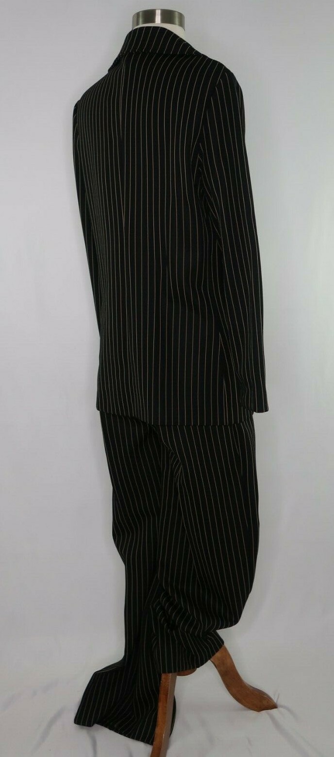 VTG 70s Fairfield Zio ILGWU Black Tan Pinstripe Poly Pant Suit Sz 12